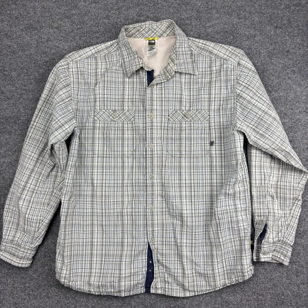 The North Face Shirt Mens Large Beige Blue Plaid Button Front Long Sleeve - Picture 1 of 7